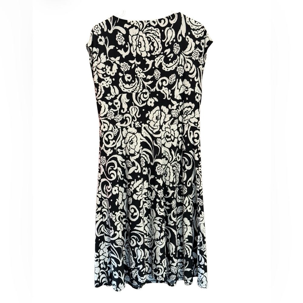 Chaps Black White Floral Dress XL Twist Front Fit & Flare Stretch - Picture 4 of 4